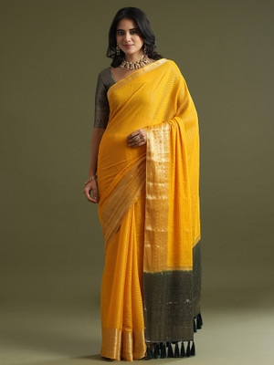 Tasrika Woven Leheria Chiffon Saree(Yellow)