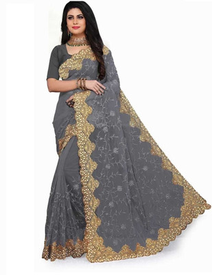 SkyFlock Embellished Bollywood Net Saree(Grey)