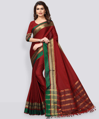 VJ FASHION Solid/Plain Bollywood Cotton Silk Saree(Red)
