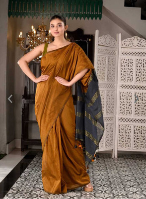 HouseOfCommon Solid/Plain Handloom Cotton Silk Saree(Multicolor)