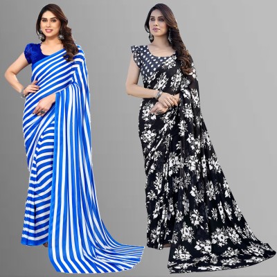 kashvi sarees Floral Print Daily Wear Georgette Saree(Pack of 2, Light Blue, White, Black)