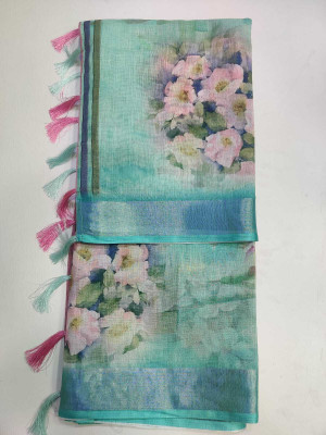 J6 Designers Floral Print Bollywood Linen Saree(Multicolor)