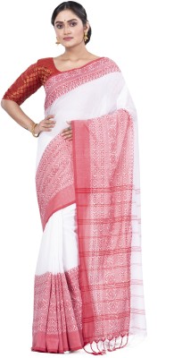 DipDiya Self Design Handloom Pure Cotton Saree(White)