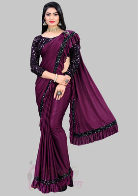3Buddy Fashion Solid/Plain Bollywood Lycra Blend Saree(Magenta)