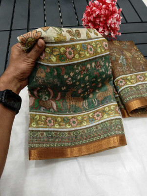 Gajal Printed Kanjivaram Pure Cotton, Cotton Linen Saree(Multicolor)