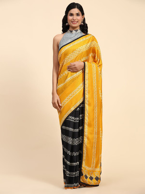 Rachna Blocked Printed Bollywood Tussar Silk Saree(Yellow)