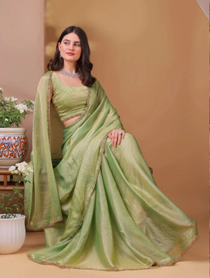 M MAANVIT Embellished Mysore Chiffon, Pure Silk Saree(Green)