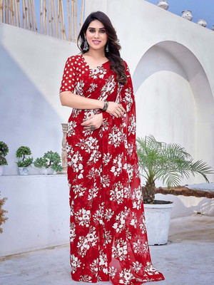 Moda Rapido Printed, Self Design Daily Wear Georgette Saree(Red)