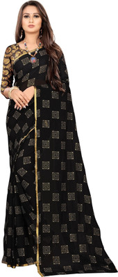 Aardiva Printed Daily Wear Chiffon Saree(Black)