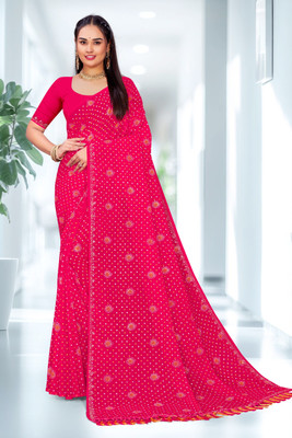 sarees Self Design, Embellished Bollywood Georgette, Silk Blend Saree(Pink)