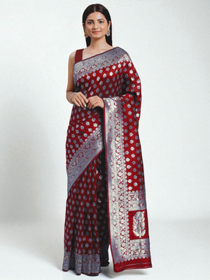 LARYZA Woven Banarasi Jacquard Saree(Red)