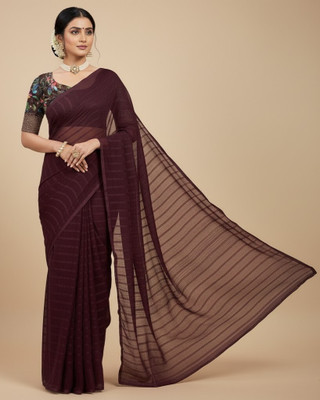 Sanskriti Synthetics Solid/Plain Handloom Chiffon Saree(Magenta)