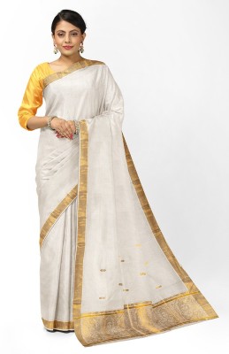 ENNTHRA SAREES Self Design Kasavu Pure Cotton Saree(Cream)