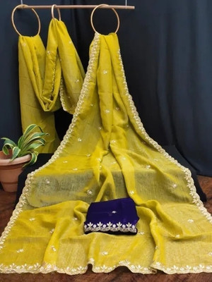 VAIDEHEE ENTERPRISE Embroidered Bollywood Chiffon Saree(Yellow)