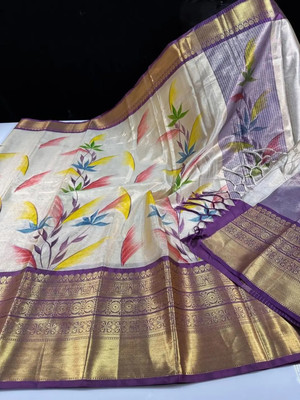 DUJJANA SILK EMPORIUM Hand Painted, Printed Kanjivaram Art Silk Saree(Multicolor)