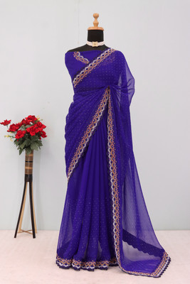 VarniRaaj Fashion Embellished Bollywood Organza Saree(Blue)
