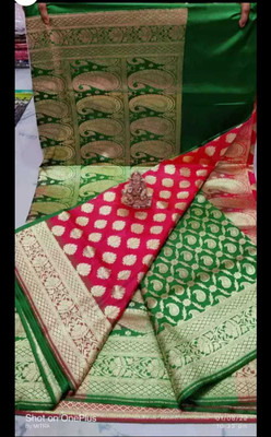 Subha collections Printed Banarasi Silk Blend Saree(Green, Pink)