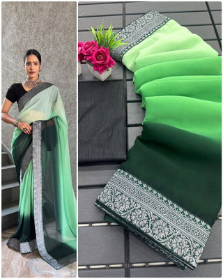 Julee Self Design Bollywood Georgette Saree(Green)