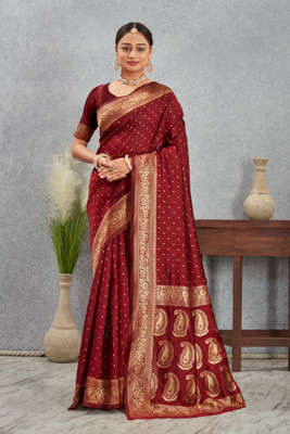HouseOfCommon Printed Banarasi Art Silk Saree(Maroon)