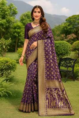 VKARAN Woven Banarasi Pure Silk Saree(Purple)