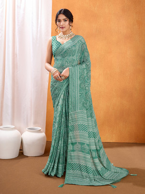 RekhaManiyar Printed Bollywood Georgette Saree(Light Green)