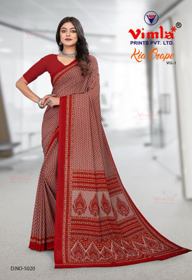 Vimla Floral Print Daily Wear Crepe Saree(Red)