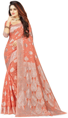 Moda Rapido Woven Banarasi Cotton Blend Saree(Orange)