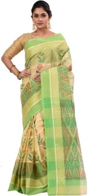 Divastri Self Design Tant Pure Cotton Saree(Light Green, Beige)