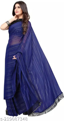 online bazaarr Striped Chanderi Chiffon Saree(Blue)
