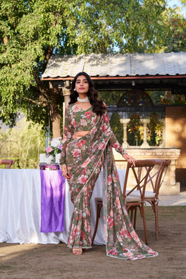 KV Fashion Printed Bollywood Georgette Saree(Light Green)