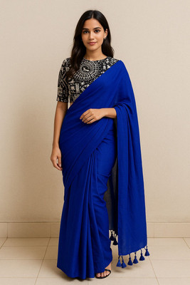 TARAMAACREATION Printed Kalamkari Handloom Pure Cotton Saree(Blue)