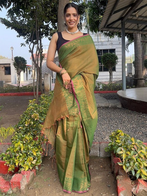 ANOUK Woven Daily Wear Tissue Saree(Green)