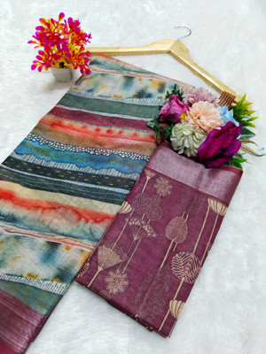 M MAANVIT Printed Bollywood Pure Cotton, Cotton Linen Saree(Multicolor)