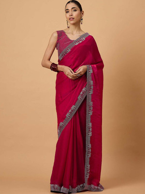 all about you Self Design Daily Wear Satin Saree(Pink)