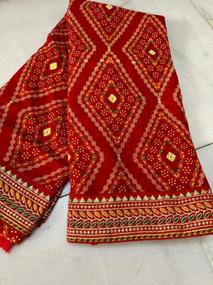 georgette Printed Bandhani Georgette Saree(Red)
