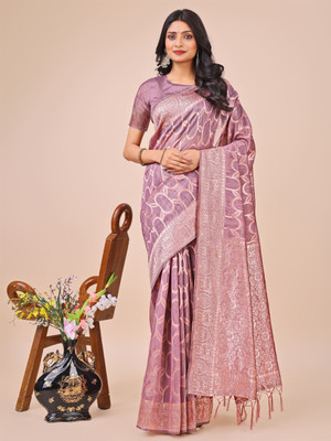 Divastri Self Design Kanjivaram Cotton Linen Saree(Purple)