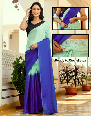 Samah Ombre, Solid/Plain Bollywood Silk Blend Saree(Green, Blue)