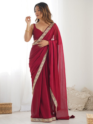 ANOUK Embellished Bollywood Satin Saree(Maroon)