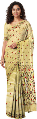 SHRISTI CLOTHINGS Embroidered Kantha Cotton Silk Saree(Beige)