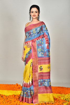 Ramshyam Collection Woven Kantha Pure Silk Saree(Multicolor)
