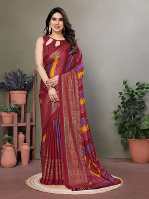 ROOP SUNDARI SAREES Striped, Printed Bollywood Pure Silk Saree(Multicolor)