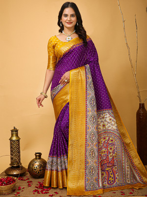 Divastri Printed Chinnalapattu Silk Blend Saree(Purple)