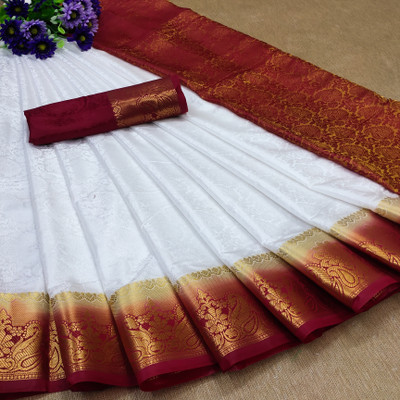 Morpich Fashion Woven Banarasi Silk Blend Saree(Maroon)