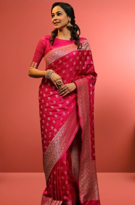 fFASHION Woven Banarasi Art Silk, Pure Silk Saree(Pink)