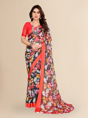 Moda Rapido Embellished, Floral Print Bollywood Georgette, Satin Saree(Green, Red)