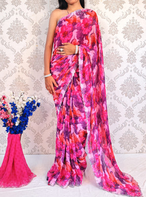 SILKSHOW Floral Print Bollywood Georgette Saree(Pink)