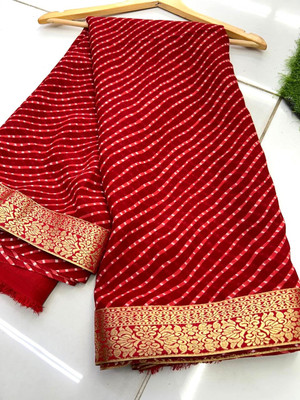 georgette Printed Leheria Georgette Saree(Red)