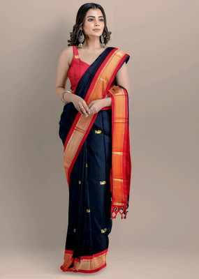NST5 Woven Kanjivaram Cotton Silk Saree(Black)