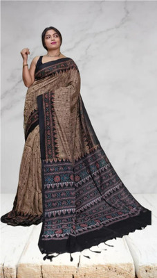 AKfasionN Printed Sambalpuri Cotton Blend Saree(Yellow)