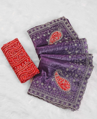 BB CREATION Embroidered Bollywood Jimmy choo Saree(Purple)